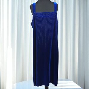 Options by Delta Burke Velvet Dress Woman 18 Blue Rhinestone Detail Vintage Y2K‎